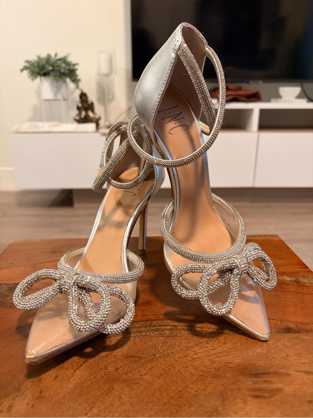 INC International Concepts Silver Crystal Bow Pointed-Toe Stilettos